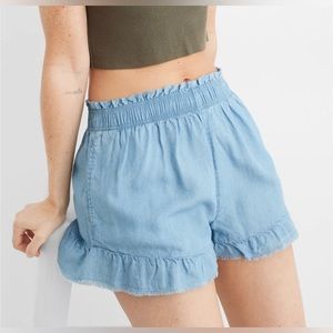Aerie High Waisted Ruffle Chambray Shorts XL